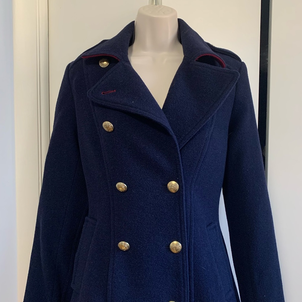 Wool Blend Fitted Military Coat - Picture 3 of 4
